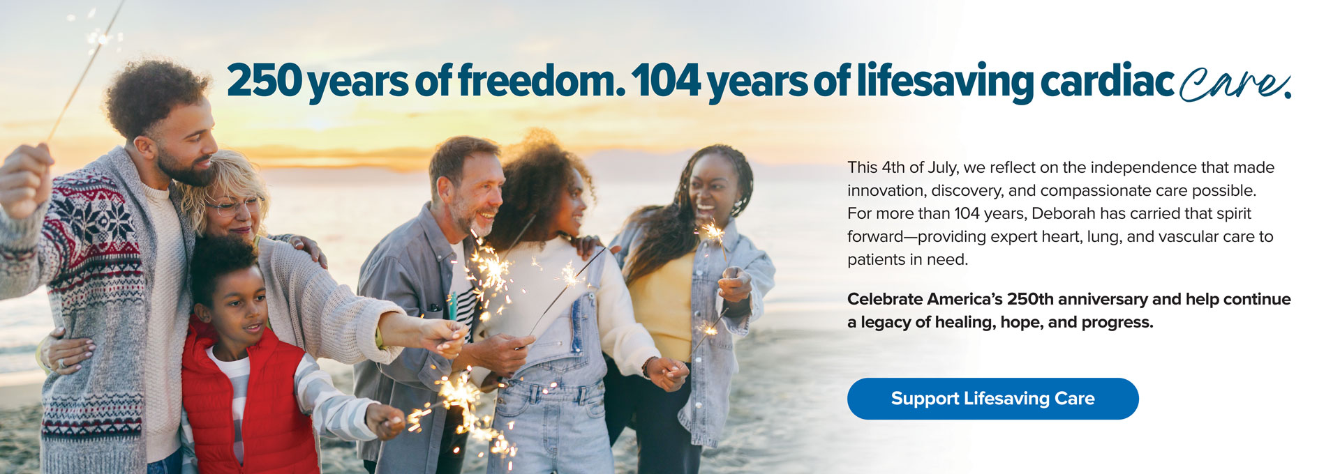 banner featuring a family on the beach with fireworks